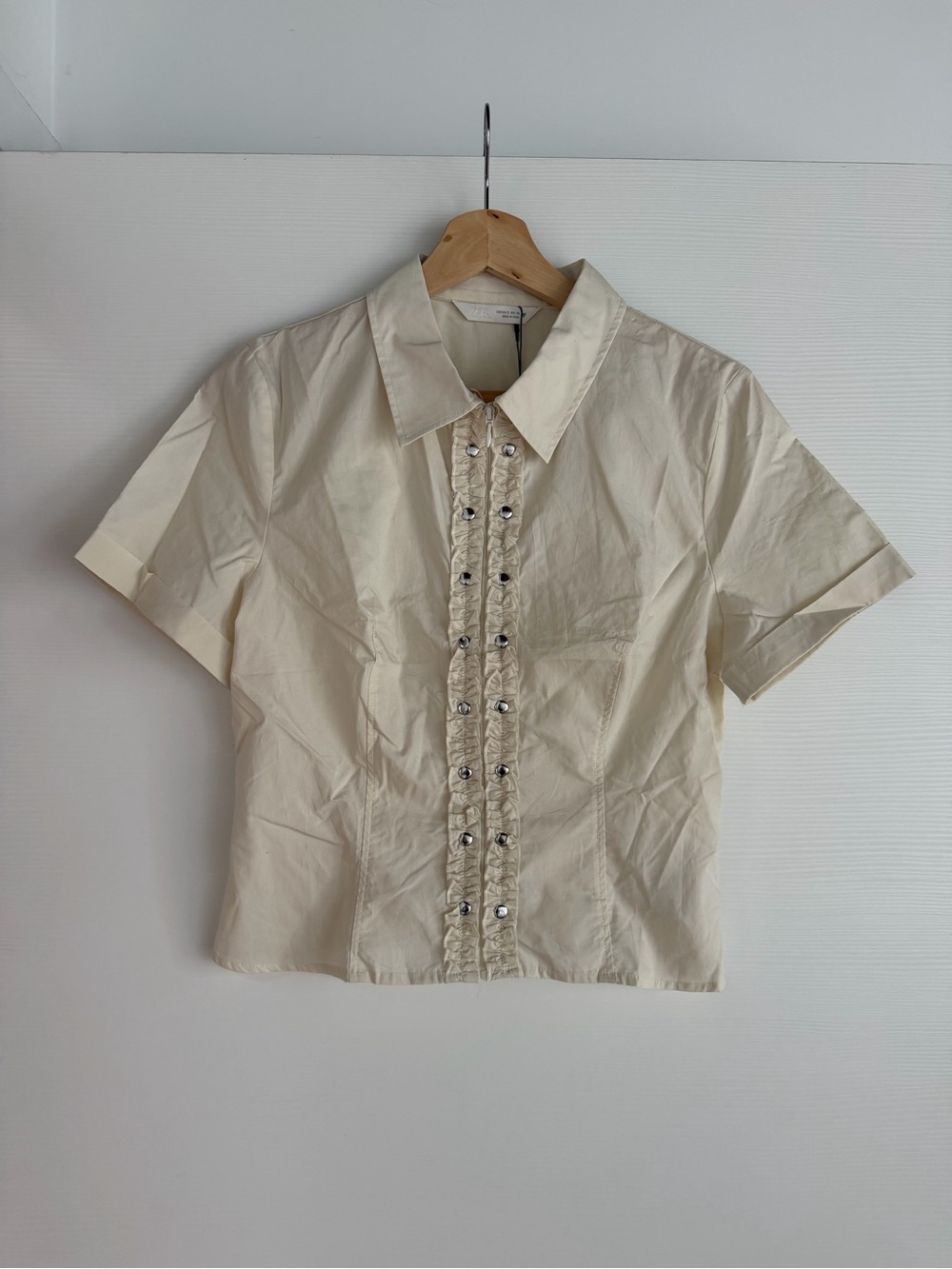 ZARA Cream Ruffle-Trim Button Front Blouse-Jacket - Picture 3 of 3